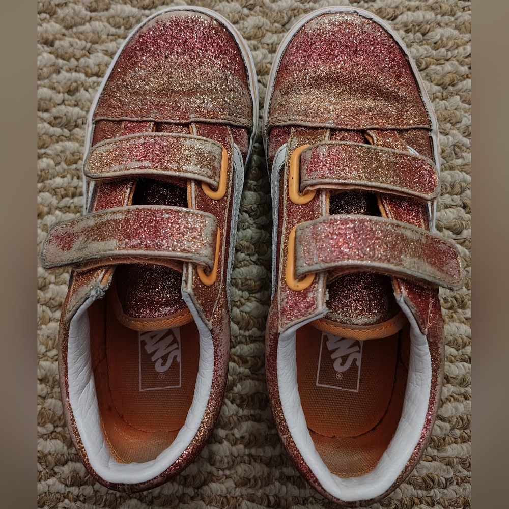 Vans Kids' Sparkle Pink & Gold Velcro Sneakers